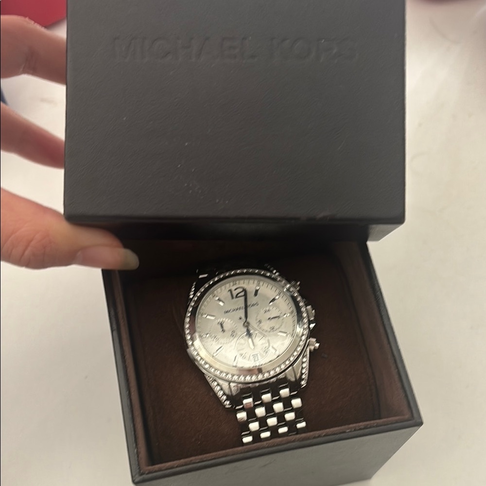 Michael Kors Silver Chronograph Watch with Crystal Bezel - Picture 3 of 4
